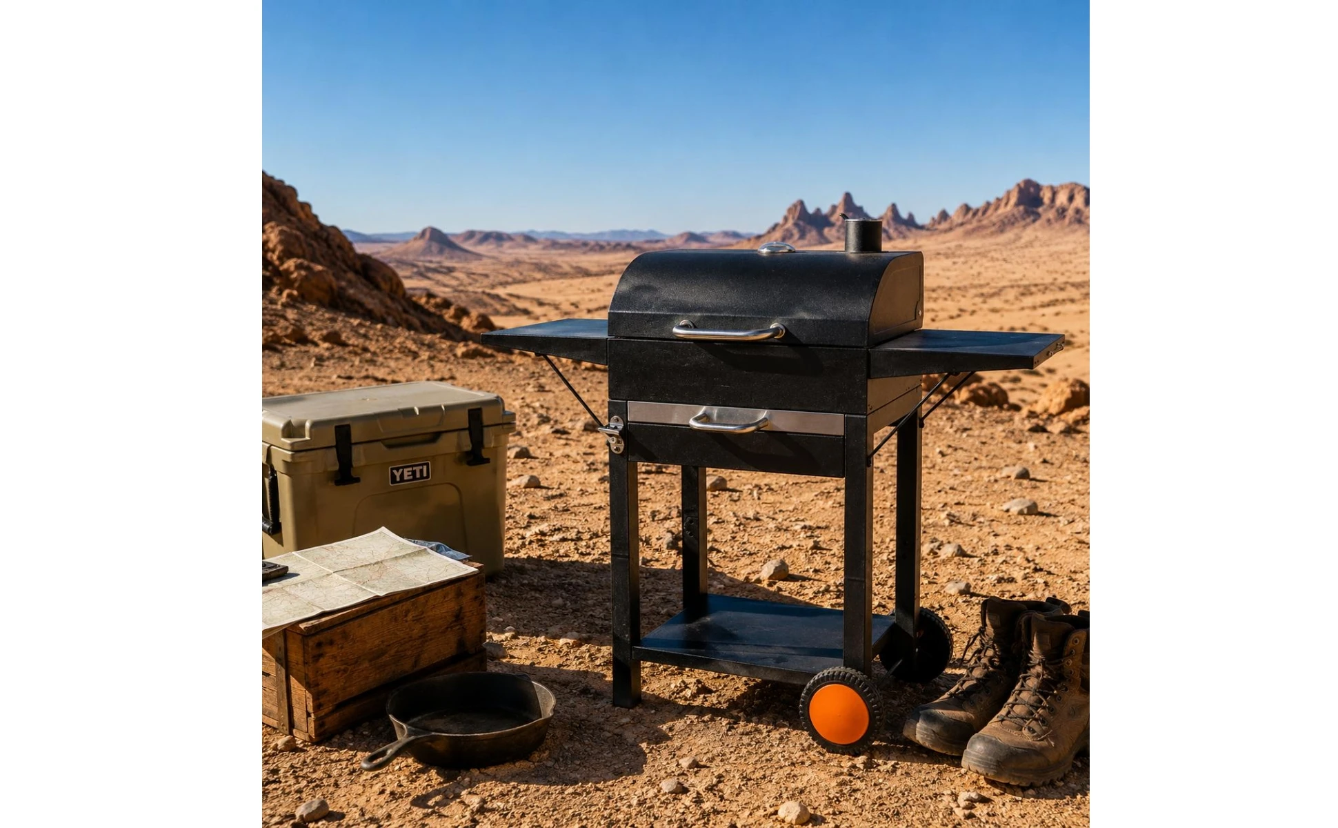 Wheeled Charcoal Barbecue Grill Domed Lid Trolley-Design Charcoal Grill Outdoor Cooking Upper Air Vent Chimney Temperature