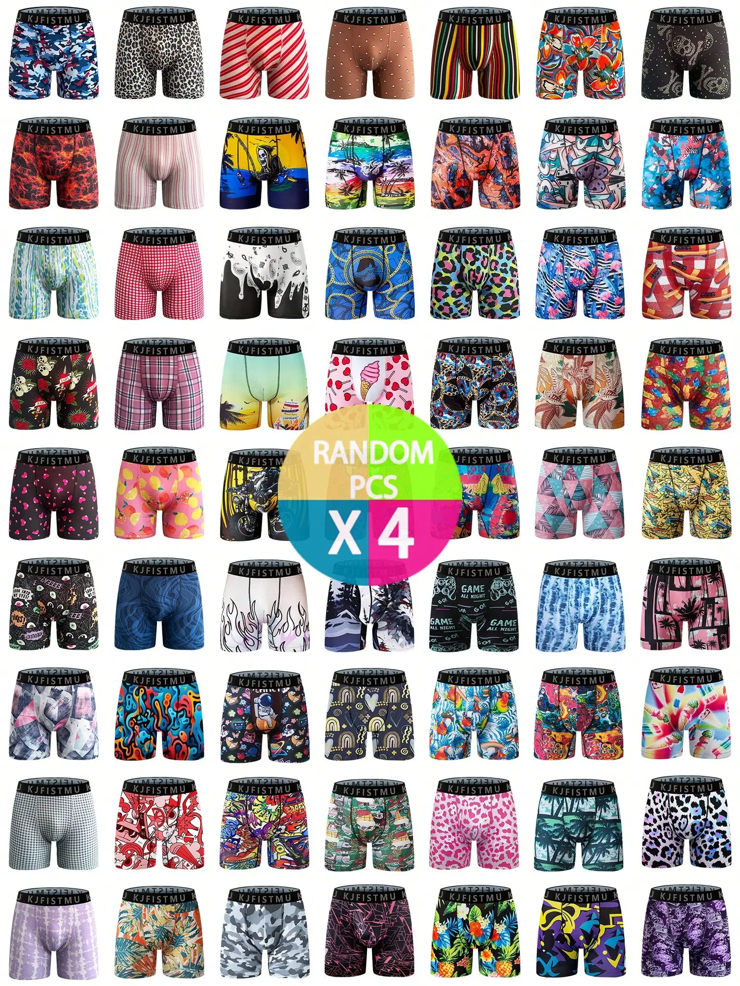 

4 шт. мужских трусов-боксеров из мягкой, удобной, дышащей смесовой ткани с мультяшным принтом и полосками в стиле тай-дай