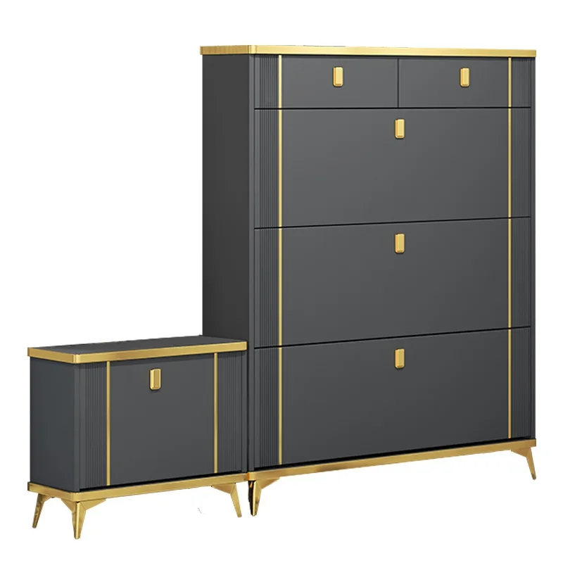 

Light luxury and ultra-thin new popular flip bucket foyer cabinet integrated storage shoe rack