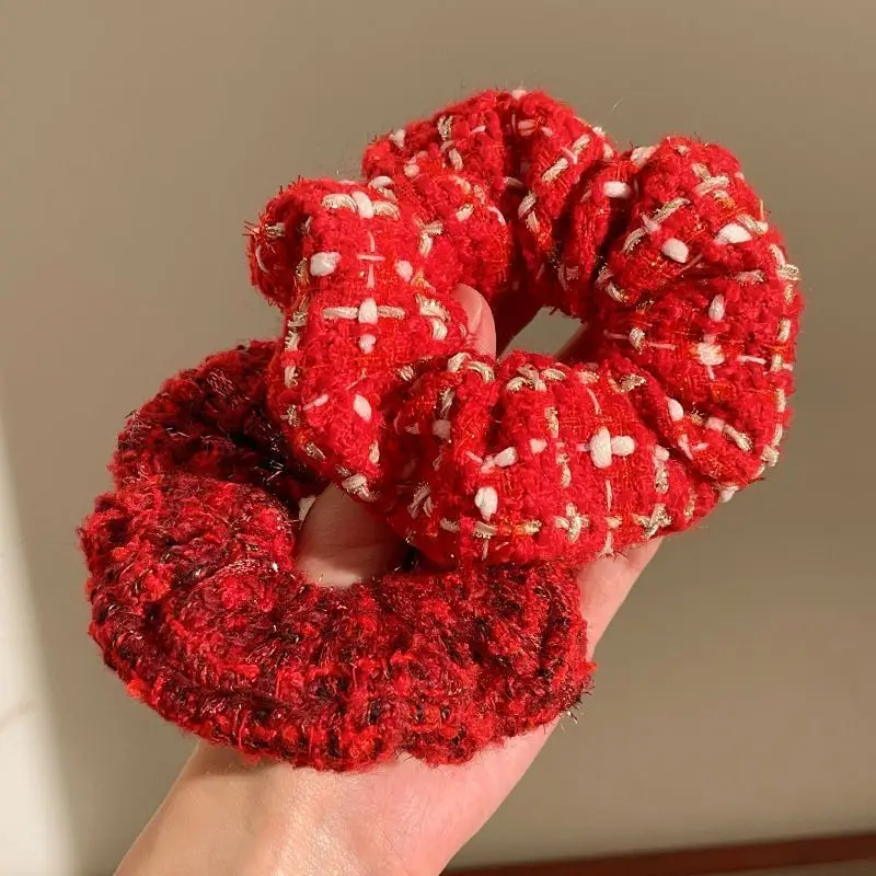 Red Scrunchies Elastic Hair Bands Women Girls Headbands Ponytail Holder Hair Ties Winter Fashion Hair Accessories