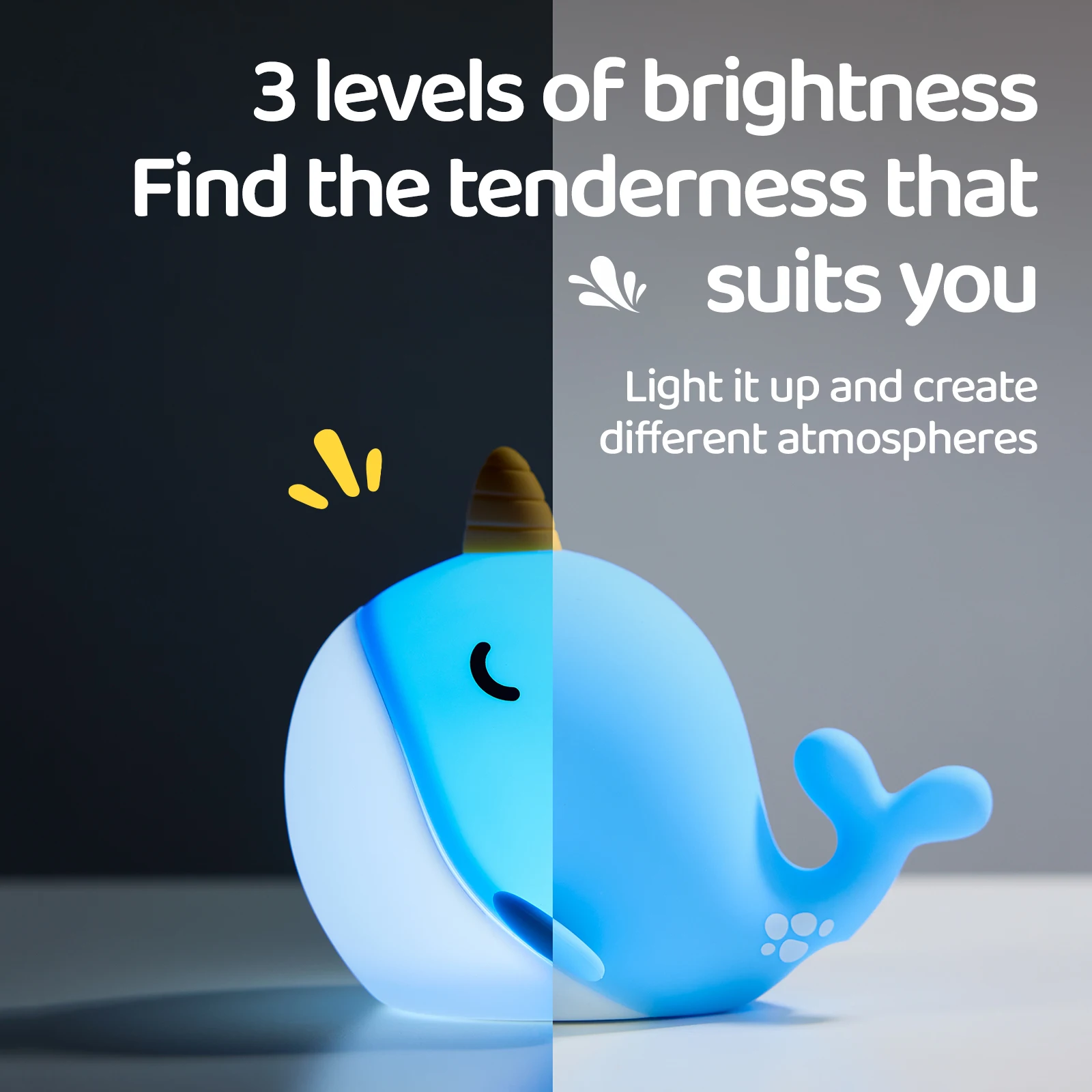 سيليكون Narwhal ضوء الليل آمن ومهدئ التحكم باللمس النوم أضواء الليل سطوع قابل للتعديل بجانب المصباح لعيد الميلاد #4