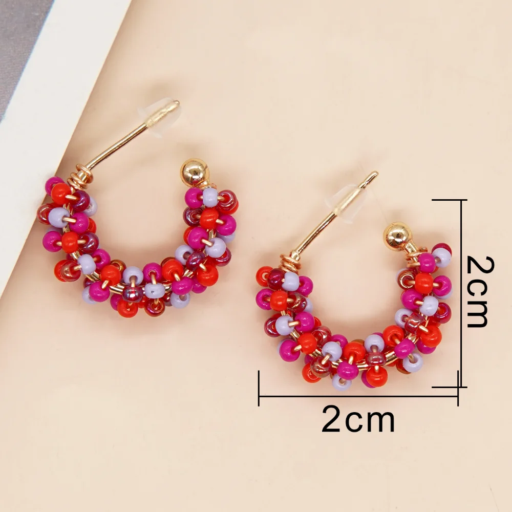 Hypoallergenic Gold Plated Stainless Steel Stud Earrings Gift for Women Teen Girl Summer Jewelry Flowers Beaded Hoop Earring