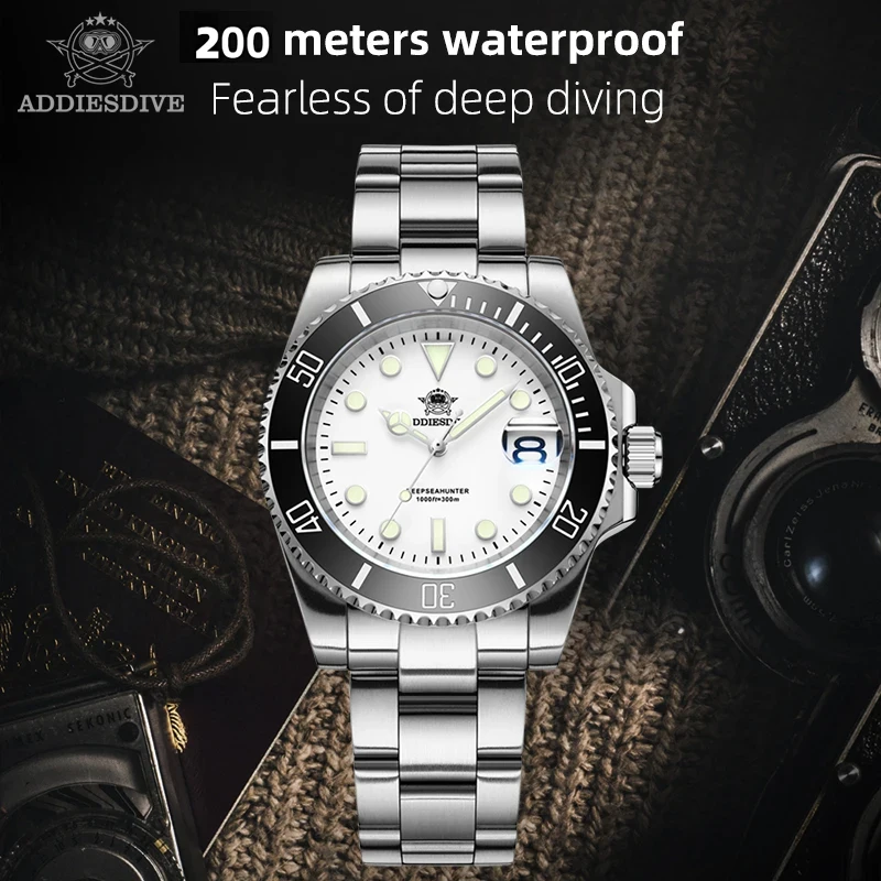 Addiesdive Luxe Heren Polshorloge Analoog Horloge Bgw9 Lichtgevend Sporthorloge Rvs 200M Waterdicht Quartz Horloges