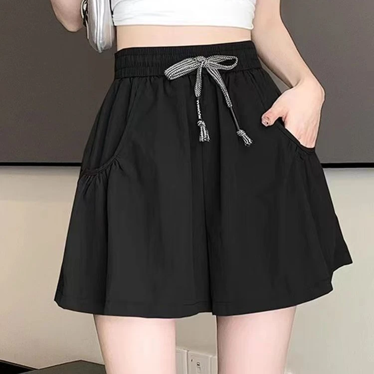 

Летние однотонные свободные универсальные широкие брюки с высокой талией, тонкие спортивные шорты Qui Dry, женские популярные корейские спортивные штаны, женские спортивные штаны