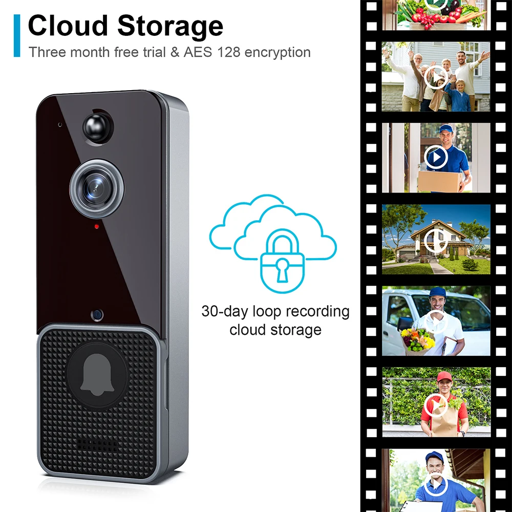 Wireless Doorbell Camera with Two Chime WiFi Video Doorbell PIR Human Detection and App Alerts HD Night Vision Cloud Storage