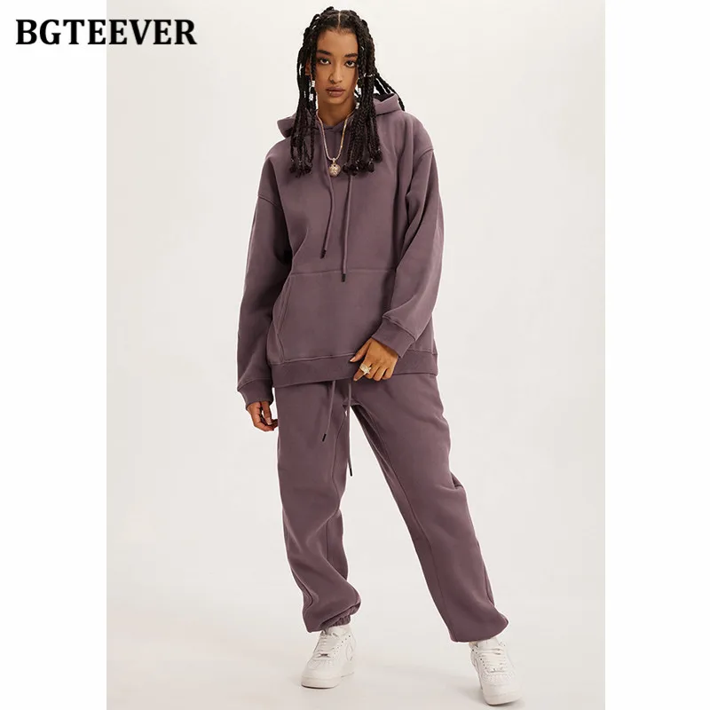 BGTEEVER Women Tracksuits Thicken Fleece Hoodies and Harem Pants Ladies Warm Trousers Set Winter Women Sweatshirts Set 25 Colors