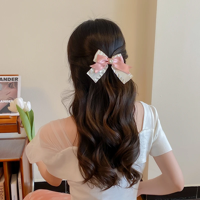 AISHG-Creme Colorido Bow Tie Hairpin para Mulheres, Bonito Rabo De Cavalo, Amor, Espumante, Strass, Headwear, Grampos De Cabelo, Acessórios De Cabelo Para Meninas