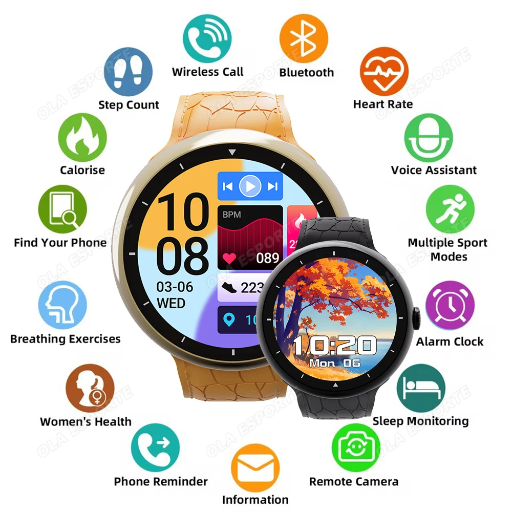 Homens mulheres relógio inteligente bluetooth chamada relógio de fitness 100 + modos esportivos freqüência cardíaca monitoramento do sono smartwatch 2.09 "tela amoled