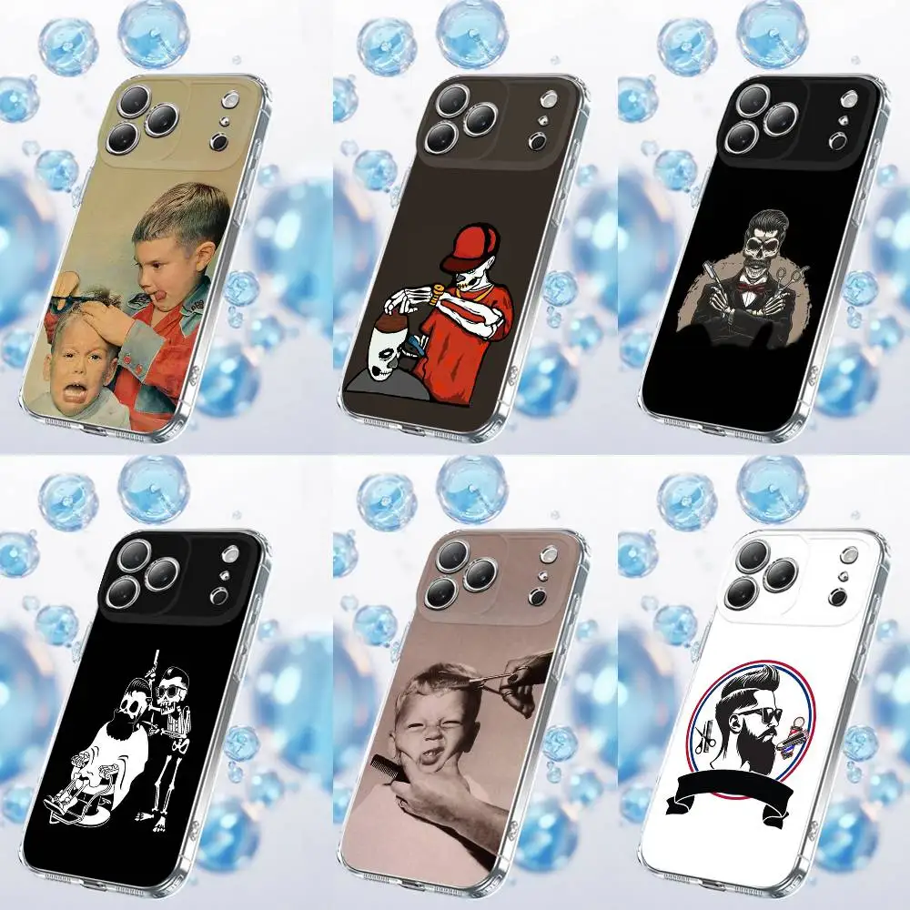 

Cartoon Funny Barber Shop Phone Case For iPhone 17,16,15,14,13,12,11 Plus,Pro,Max,Plus,E,SE4,Air,Mini Transparent