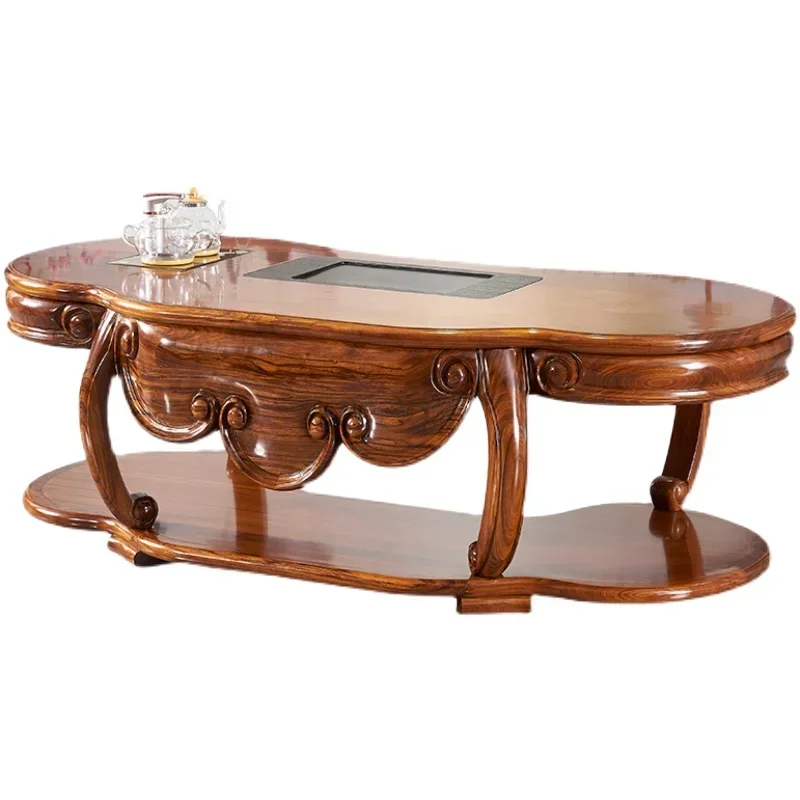 

1Ugyen Wood Wood Carved Quality Luxury High-End Tea Table Chinese Tea Stool Combination Furniture