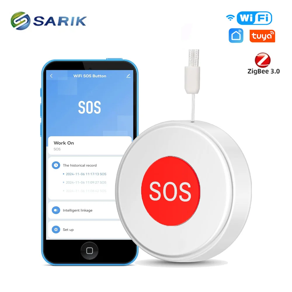 Tuya Zigbee SOS Alarm Bell Wireless Pager Caregiver Pager Panic Button Alert Button Medical Alert System Emergency Button