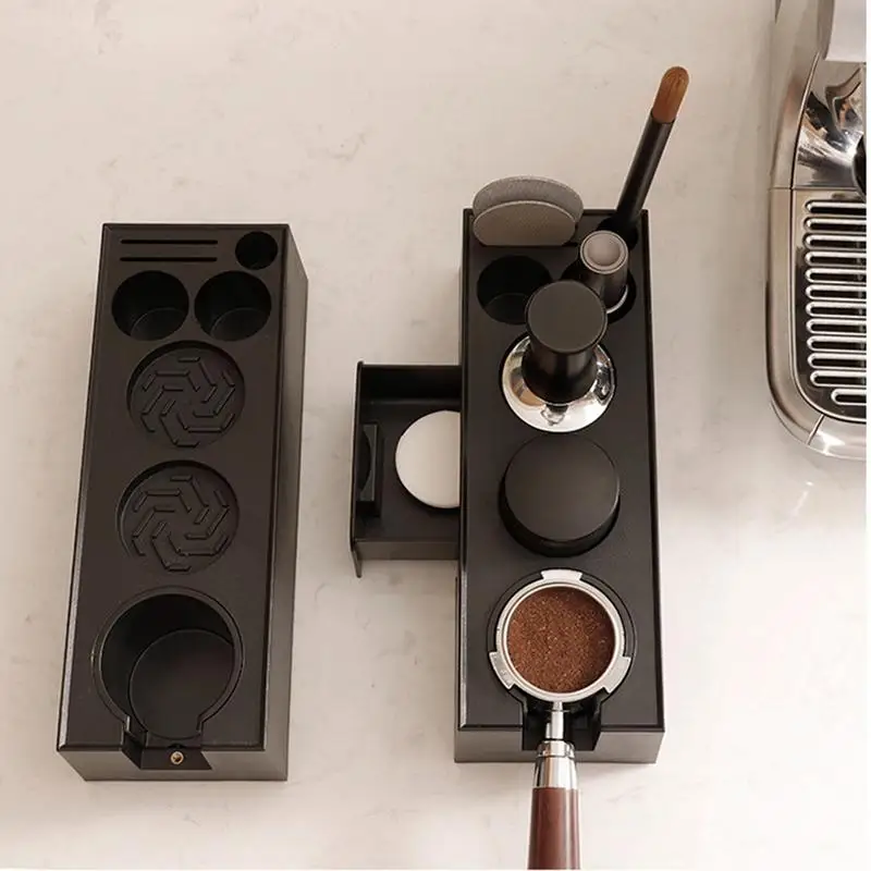 Espresso Tamping Station multifunctional Espresso Coffee Organizer Box and Portafilter Holder Espresso Accessories Organizer