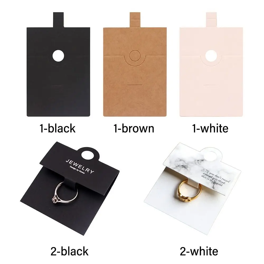 黒と白のジュエリーディスプレイカード、クラフト紙、デュラサイドブランク、リングパッケージ、ボードカード、装飾アクセサリー、50個