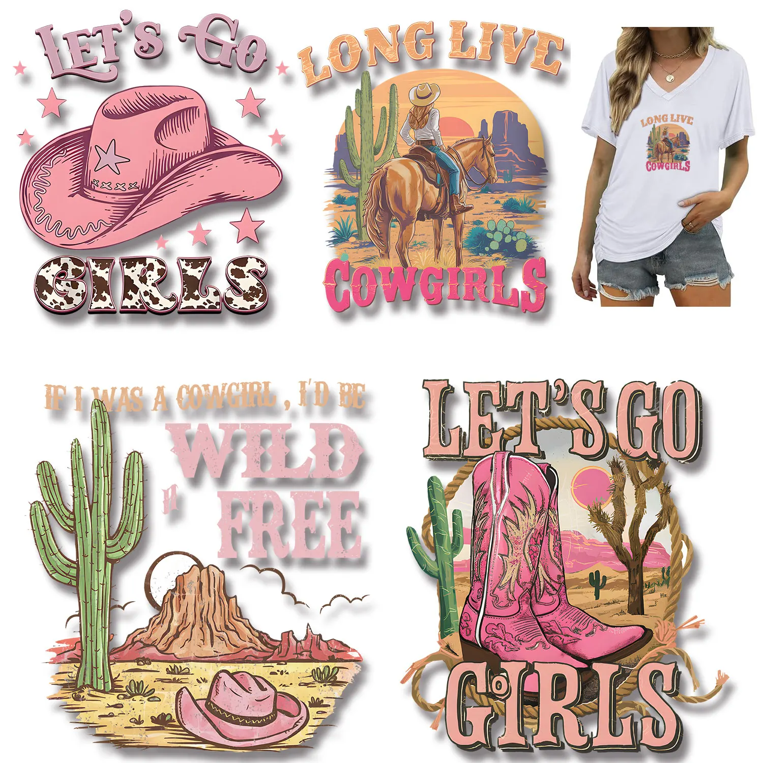 Pegatinas de letras Let's Go Girl, parches para planchar, Estilo Vintage, Cowboy Wild Free, Rodeo, apliques para tela, color fuerte, solidez