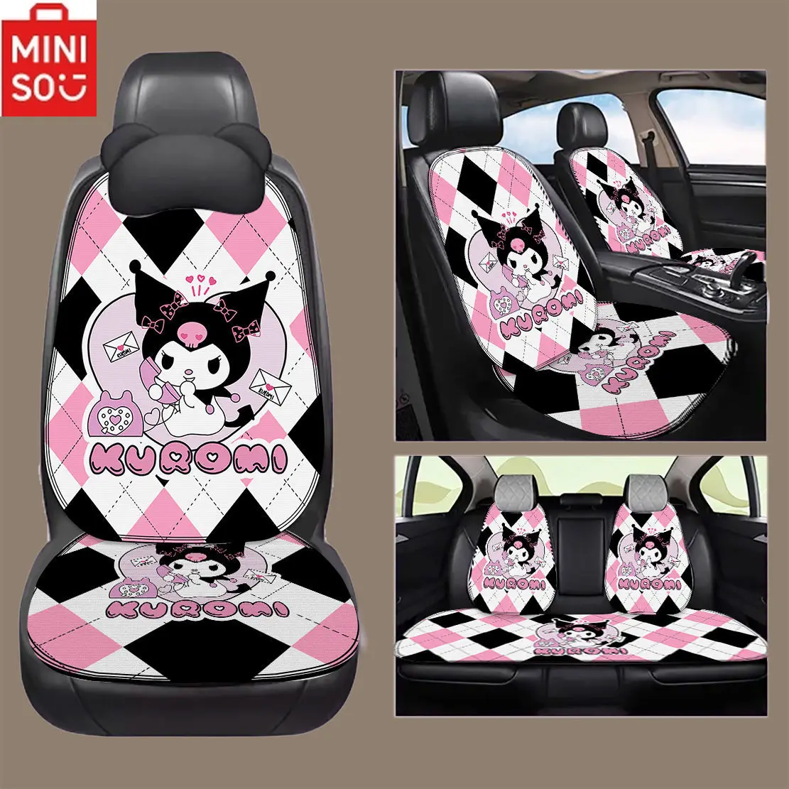 

Sanrio Kuromi Car Cartoon Print Seat Cushion Pacha Strawberry Bear Universal Car Decoration Seat Cushion Dirt-resistant Backrest