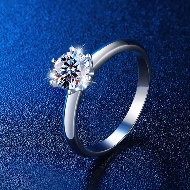 s925 Real Moissanite Engagement Rings Platinum Plating Sterling Silver 1CT 2CT 3CT Diamond Wedding Rings Classic 6 Prong Ring