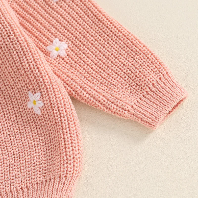 Baby Girl Sweater Fall Winter Clothes Long Sleeve Crew Neck Flower Letters Warm Knit Pullover Sweater Birthday Tops