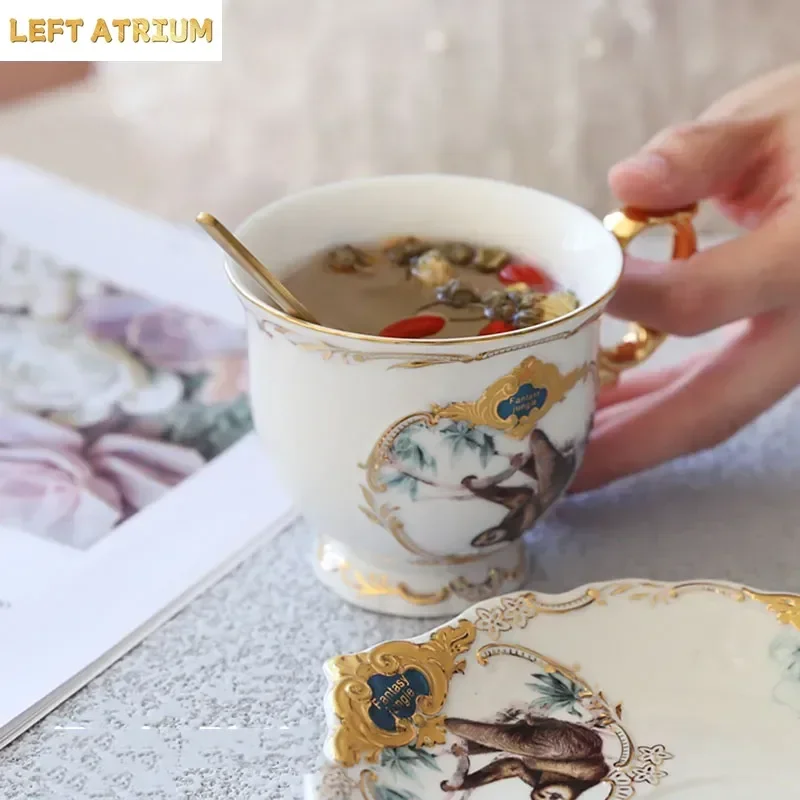 British Jungle Animal Ceramic Quilt Coffee Cup Set Table Decoration Hotel Service Tray Cute Coffee Mugs and Cups  Mug