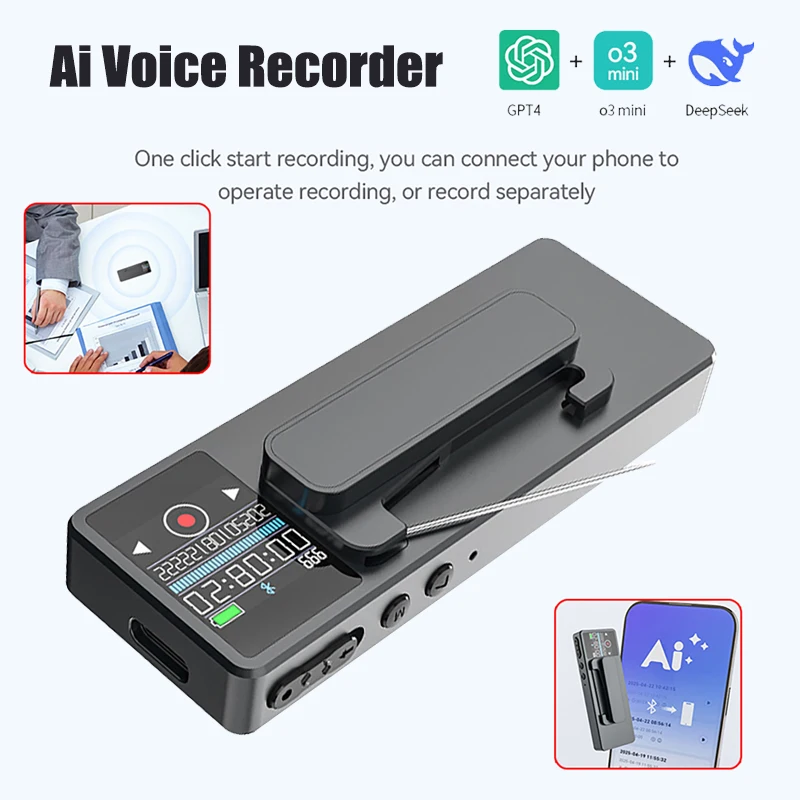 4-512GB AI Voice Recorder Real-time Transcription, Translation, Summary, Voice to Text Conversion, Voice Activation Dictaphone