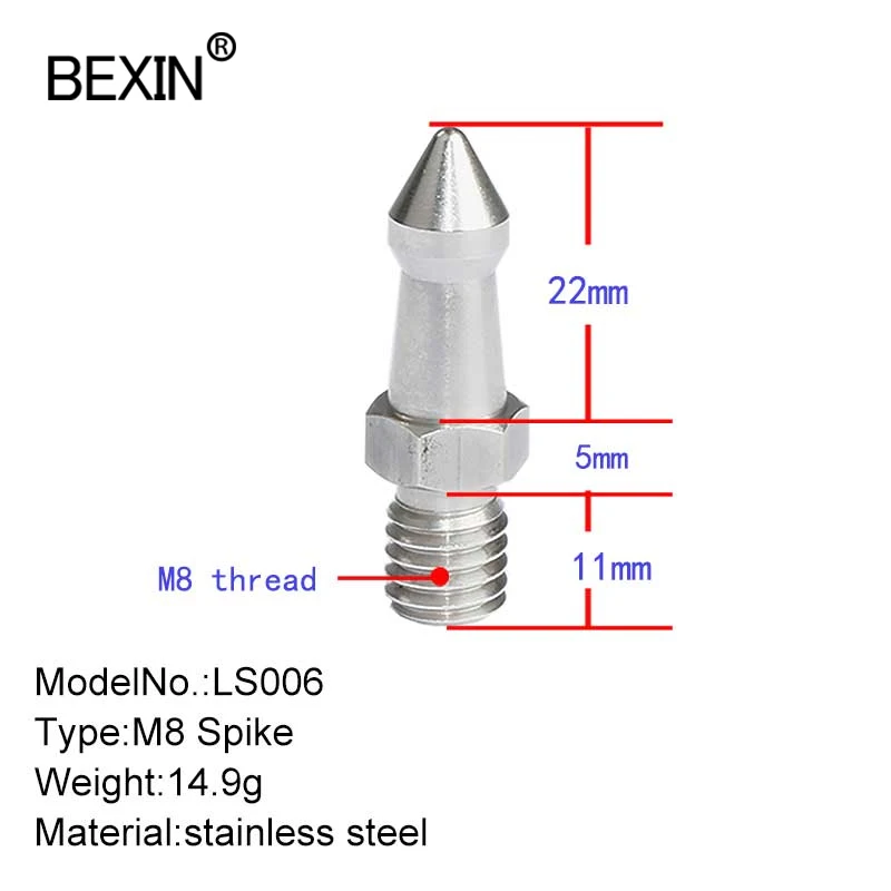 3/8" M8 1/4" Inch Thread Replacement Stainless Steel Monopod Tripod Foot Spike For Bogen Manfrotto Gitzo Benro RRS Tripod Stand