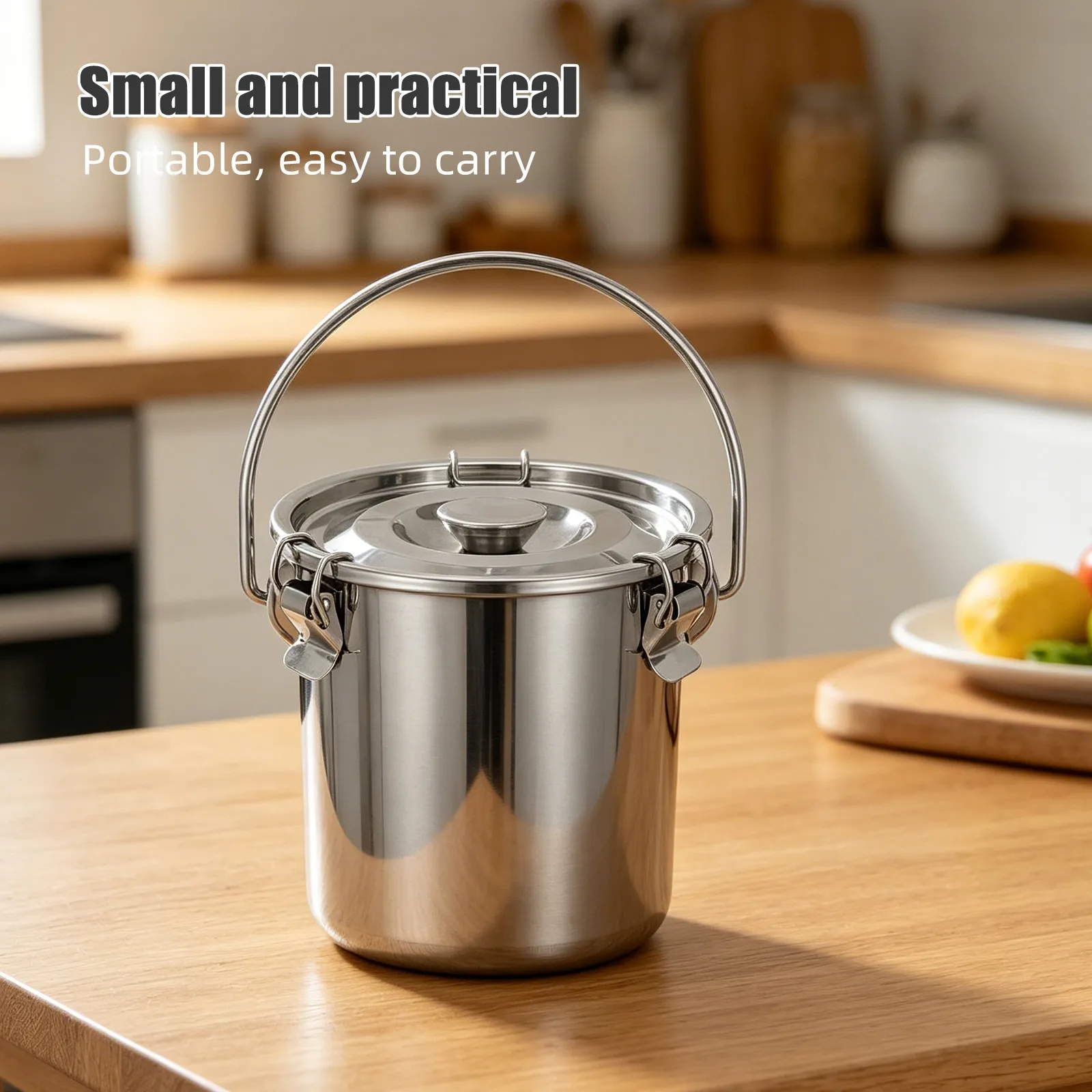 Stainless Steel Water Pail Metal Airtight Lock Lid Compost Bin Ice Bucket Beverage Cooler Grain Rice Flour Milk Beer Storage
