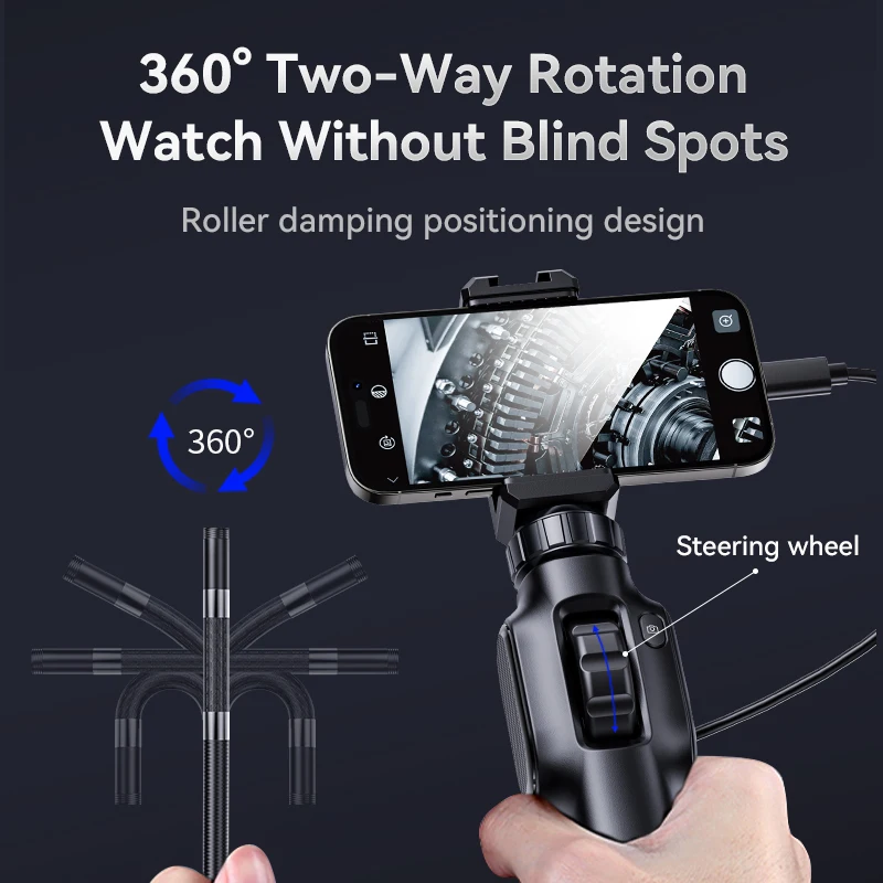 Type-C 360° Two-Way Rotation Articulating Endoscope HD 1080P Car Inspection Industrial Endoscope With 8 LED For IOS Android