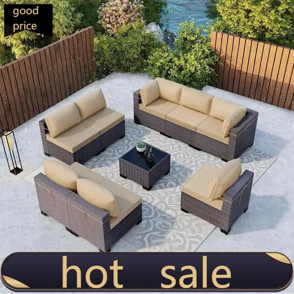 

Популярный коричневый комплект секционной мебели для патио из ротанга с закаленным стеклом и моющимися чехлами для подушек