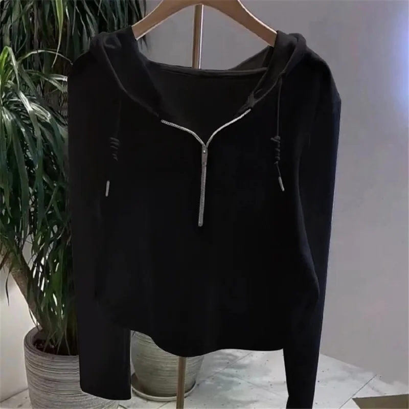 Women Hoodie Lady Autumn New Zipper Irregular Solid Color Hoodie Girl Student Fashionable Long Sleeve T-Shirt Women Casual Top