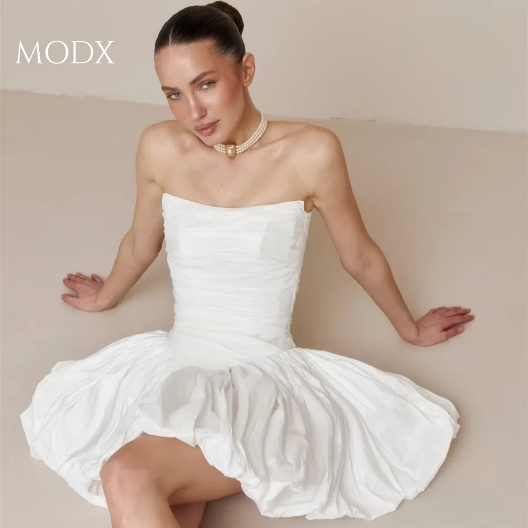 MODX Customized Unique Strapless Necklink Wedding Dress Lace-Up Taffeta A-Line vestidos de noche Mini after party gown 2026