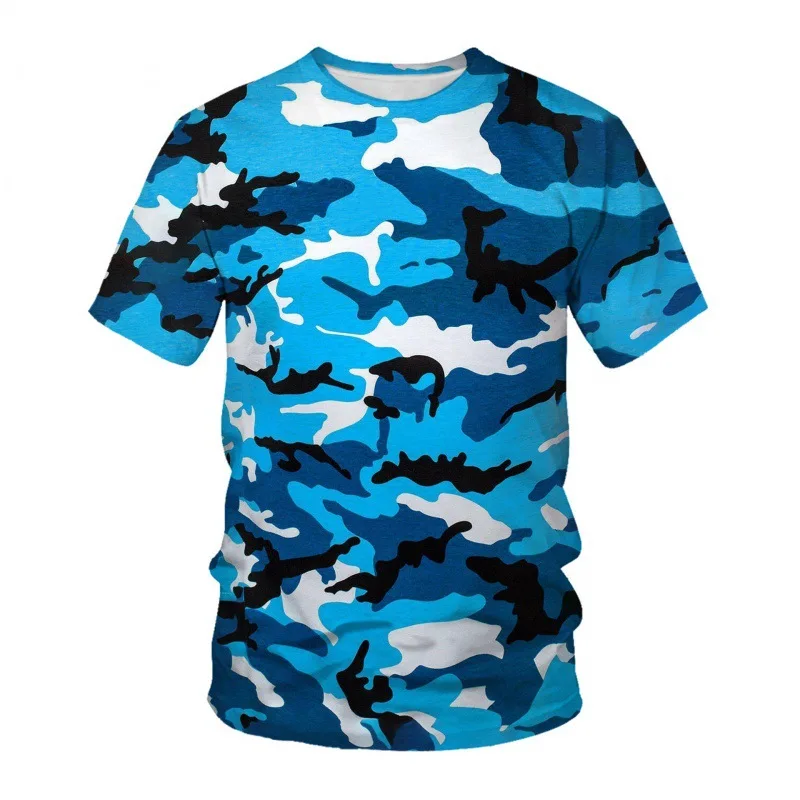 Summer new short sleeved T-shirt men\'s 3D digital printed camouflage round neck loose men\'s half sleeved base shirt