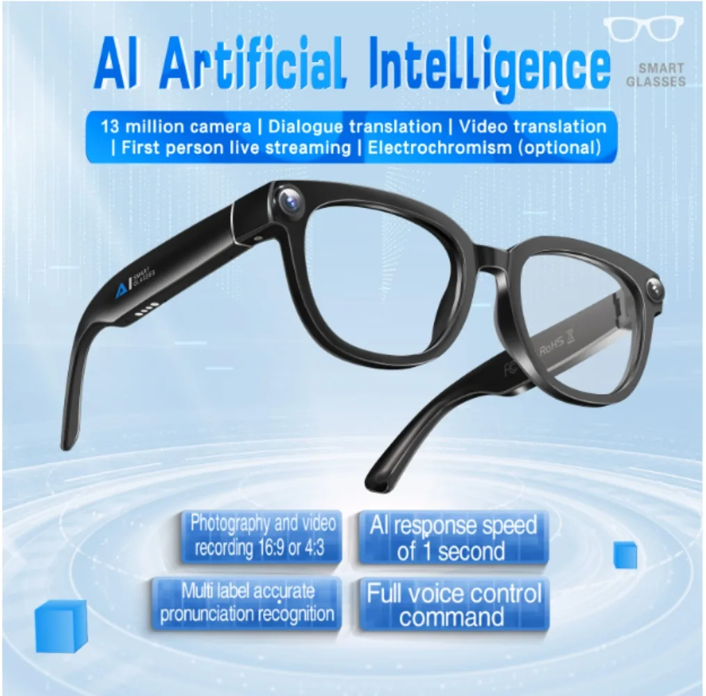 13MP AI Smart Glasses 1080P Video Recording Global Translation AI Object Recognition EIS Anti‑Shake Wi‑Fi 6.0 Smart Eyewear