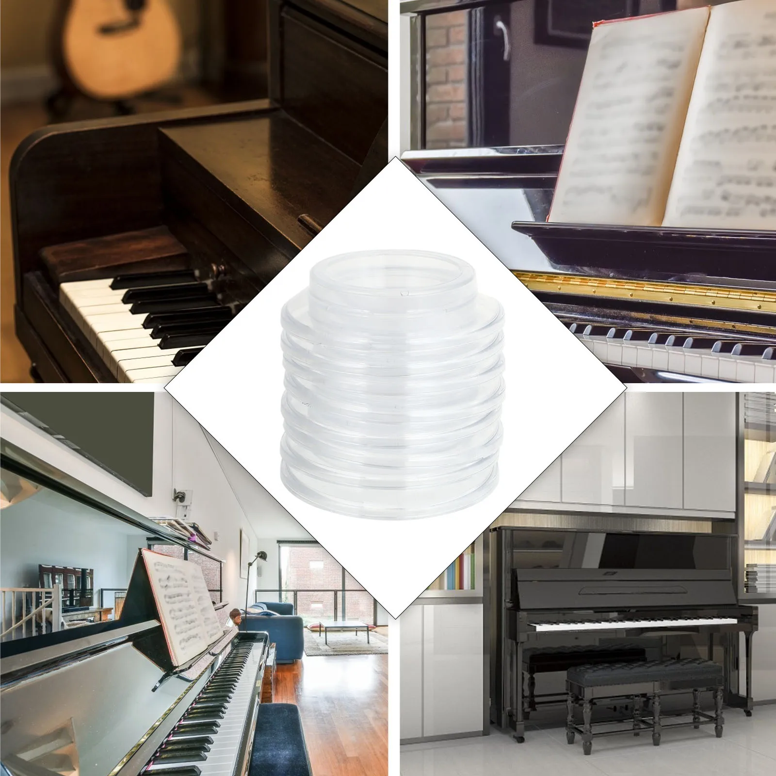 

8pcs Anti-Noise Protective Casters Transparent Non-Slip Foot Pads Sound Insulation Mats For Upright Vertical Piano Floor