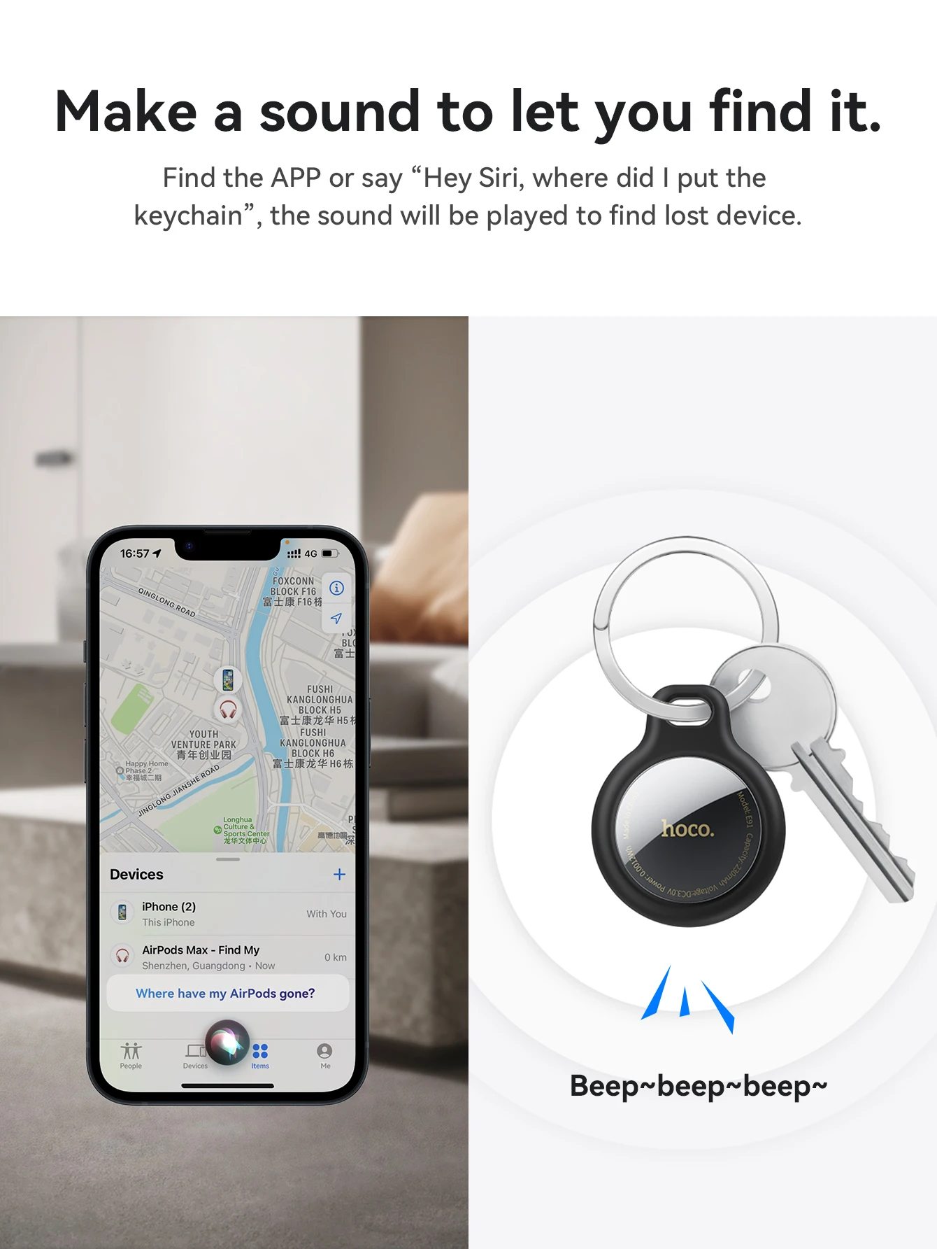 HOCO 4-teiliger Anti-Verlust-Tracker für Apple Airtag Ersatz IOS Find My Bluetooth GPS-Tracker für Gepäck und Schlüssel mit Hülle – Detail 10