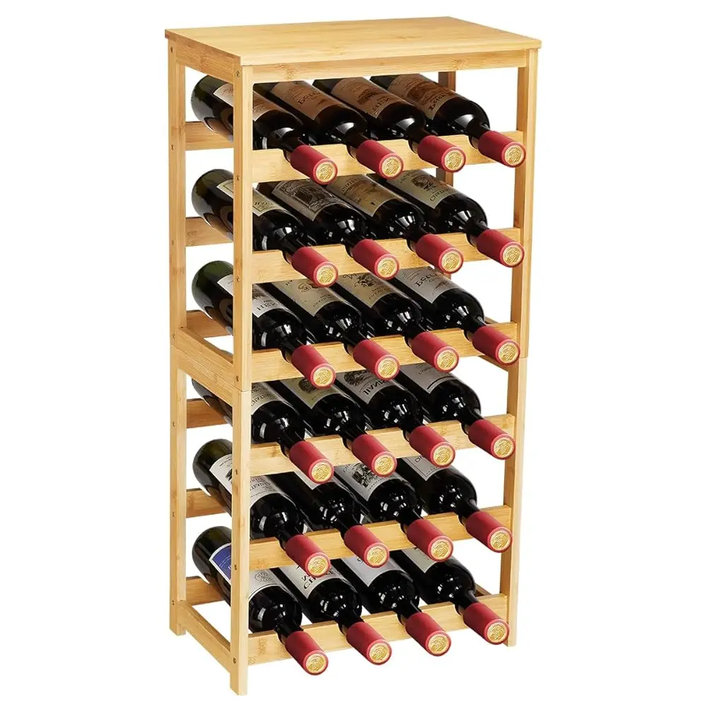

Wine Ra 24-Botttle Freestanding Floor, 6-Tier Wine Ra Shelf With Table Top, Bamboo Display Wine Storage Shelves Kitchen Bar
