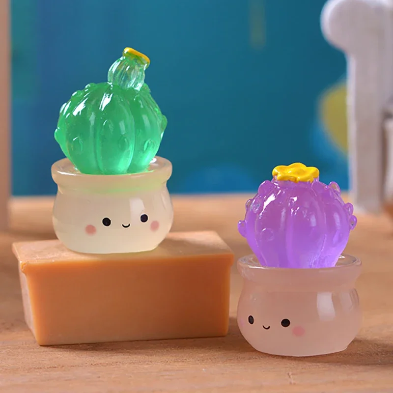 Mini Luminous Cactus Figurines Ornaments Resin Cactus Series Creative Home Bonsai Decor Car Ornament Micro Landscape Accessories