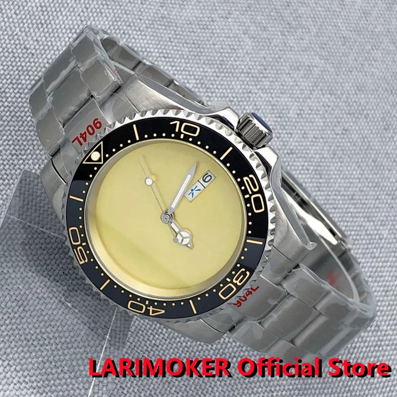 

LARIMOKER 40mm Japan NH36A Automatic 10ATM Waterproof Gold The Submarine Men Watch Non-Index Weekday Jubilee Bracelet