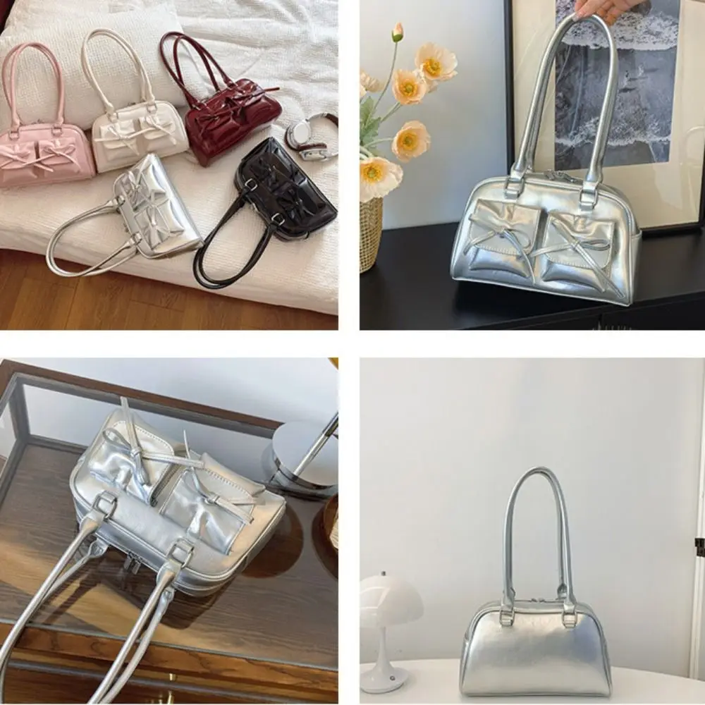 Borsa da bowling con papillon stile francese vintage Borsa a tracolla Boston elegante di grande capacità Bowknot Borse da donna casual per ragazze