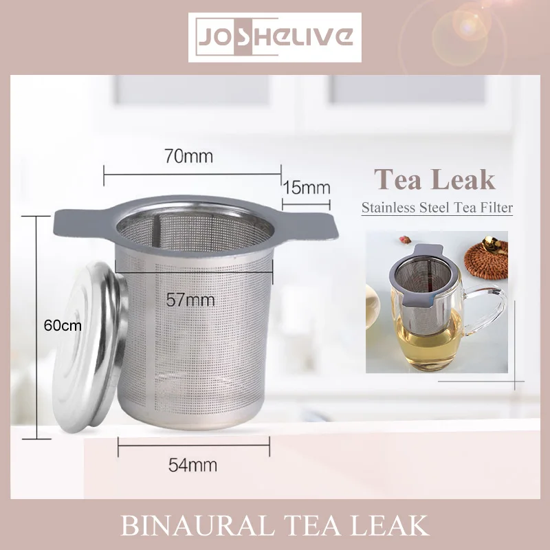 Mesh Tea Infuser Reusable 304 Stainless Steel Tea Leak With Cover Filter Grid Binaural Tea Leak Coffee Mesh Filter Teaware