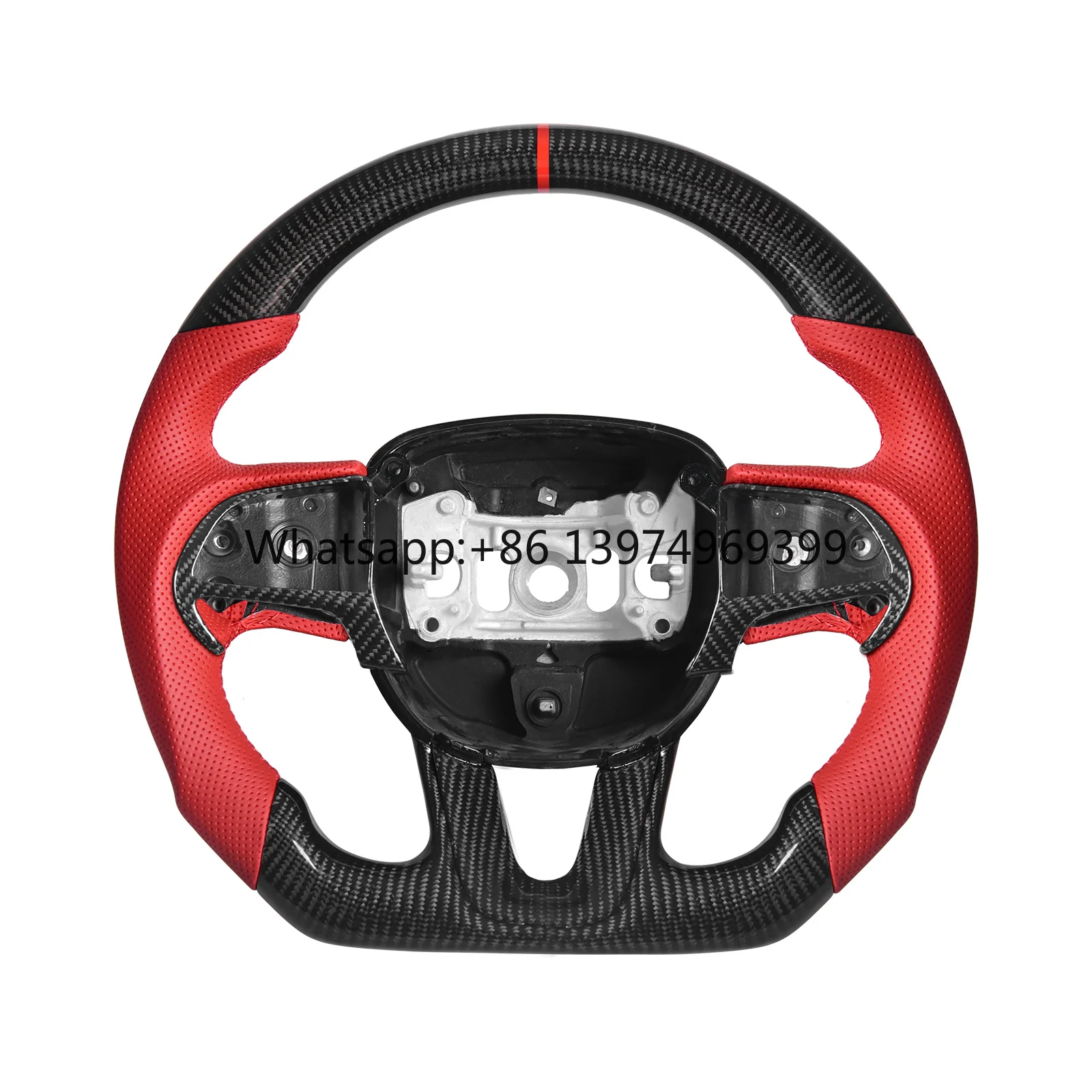 Carbon Fiber Steering Wheel with Perforated Leather Grip for Dodge Charger/Challenger/Durango & Jeep Grand Cherokee 2015-2020