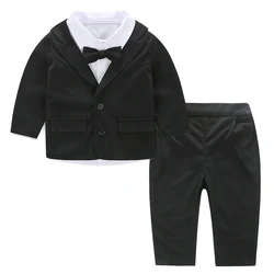 3 Stück Sets Frühling Baby Kleidung Mode schwarz Gentleman Anzug Mantel Hemd Hose Krawatte Neugeborene Fotografie Kinder kleidung bc056