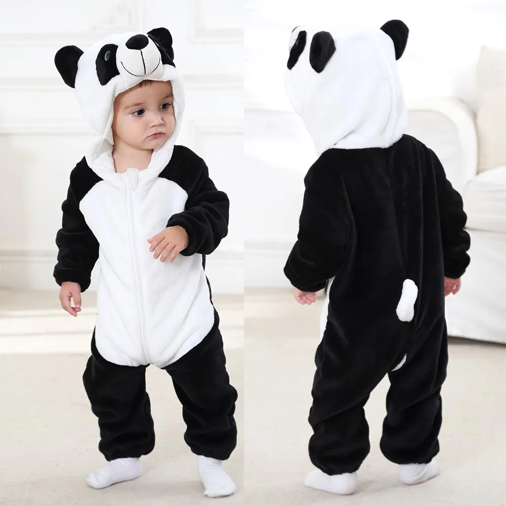 Kigurumi Baby Rompers for Boys Girls Winter 0 to 3 6 9 12 18 24 Months Warm Tiger Panda Unicorn Toddler Jumpsuit Zipper Overalls