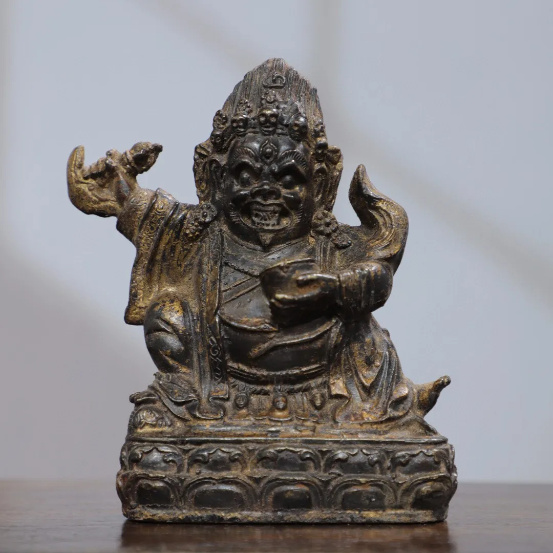 

Nepalese Tibetan Old Yellow Copper Detached Diamond Hand Black Sky God of Wealth Statue Decoration Home Buddhist Hall Supplies 1