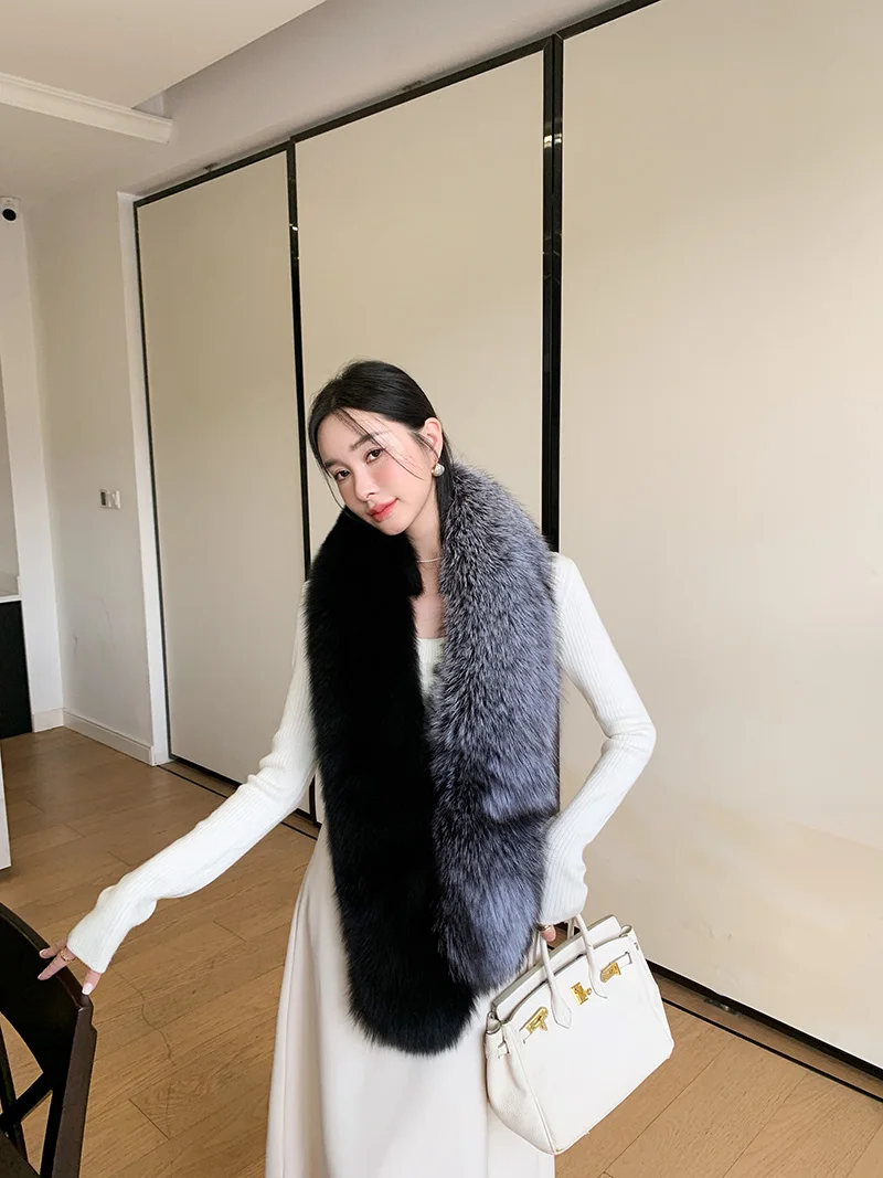 Genuine 100% Natural Real Silver Fox Fur Scarf Long Shawl Winter Neck Keep Warm Collar Women Coat Decorate Whole Fox Big Scarves