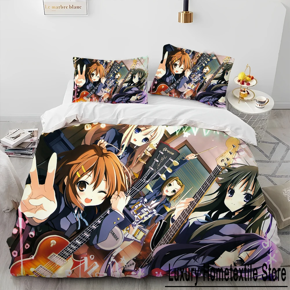 K-ON Cartoon Cute Lolita Kawaii Girls Comforter Bedding Set,Duvet Cover Bed Set Quilt Cover Pillowcase,Queen Size Bedding Set 3D