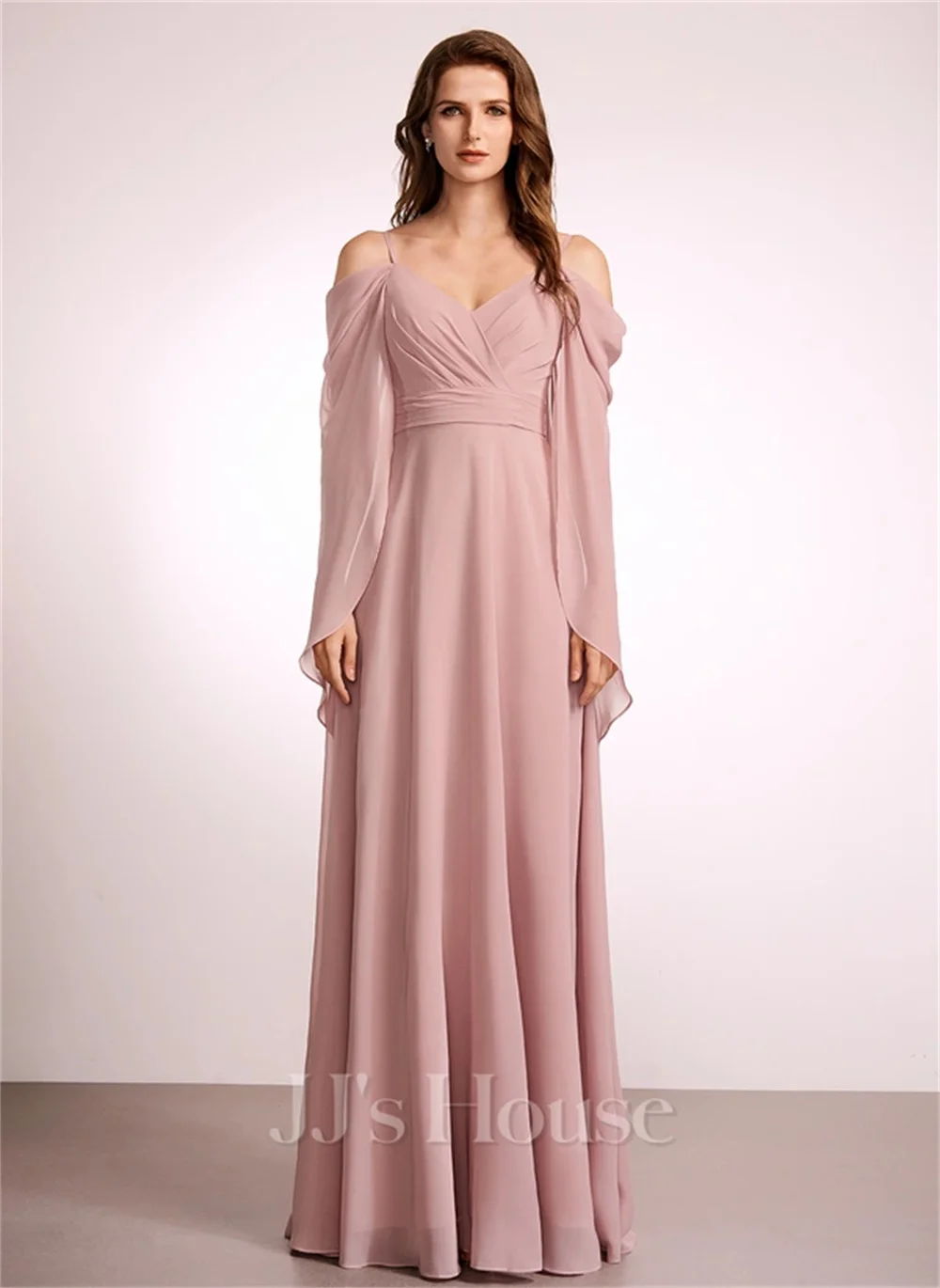 

A-line V-Neck Floor-Length Chiffon Bridesmaid Dress With Ruffles robes invitée mariage robe demoiselle d honneur femme