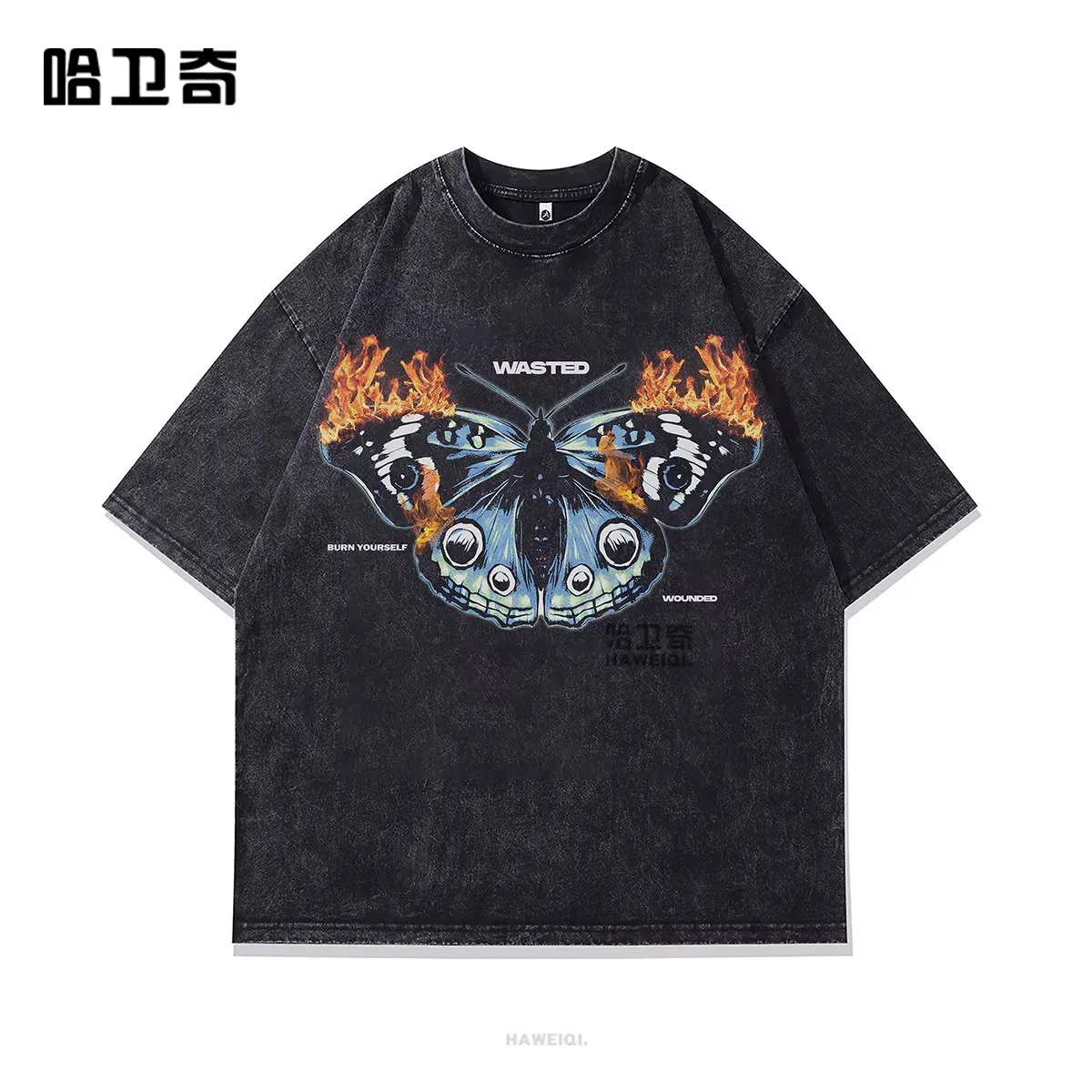 

Ретро-футболка в американском уличном стиле с эффектом потертости 2026, оверсайз, с эффектом состаривания, для мужчин и женщин, винтажная повседневная уличная одежда