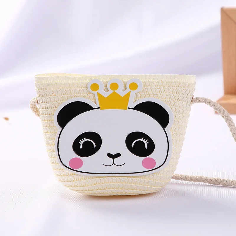 Cute Children's Straw Shoulder Bags Flower Baby Girls Small Bucket Crossbody Bag Boys Kids Mini Coin Purse Beach Handbags