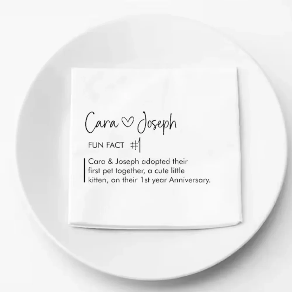 70 pcs Custom  Personalized Fun Facts Wedding Napkins Favors For Guests In Bulk,Birthday Party Favors