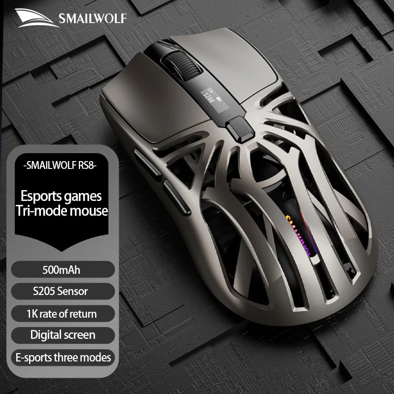 SMAILWOLF RS8 Bluetooth Kabellose 2,4G Gaming-Maus Drei-Modus Leichtgewicht PAW3311 E-Sports-Spiel 1K Rücklaufrate 10000DPI Computer