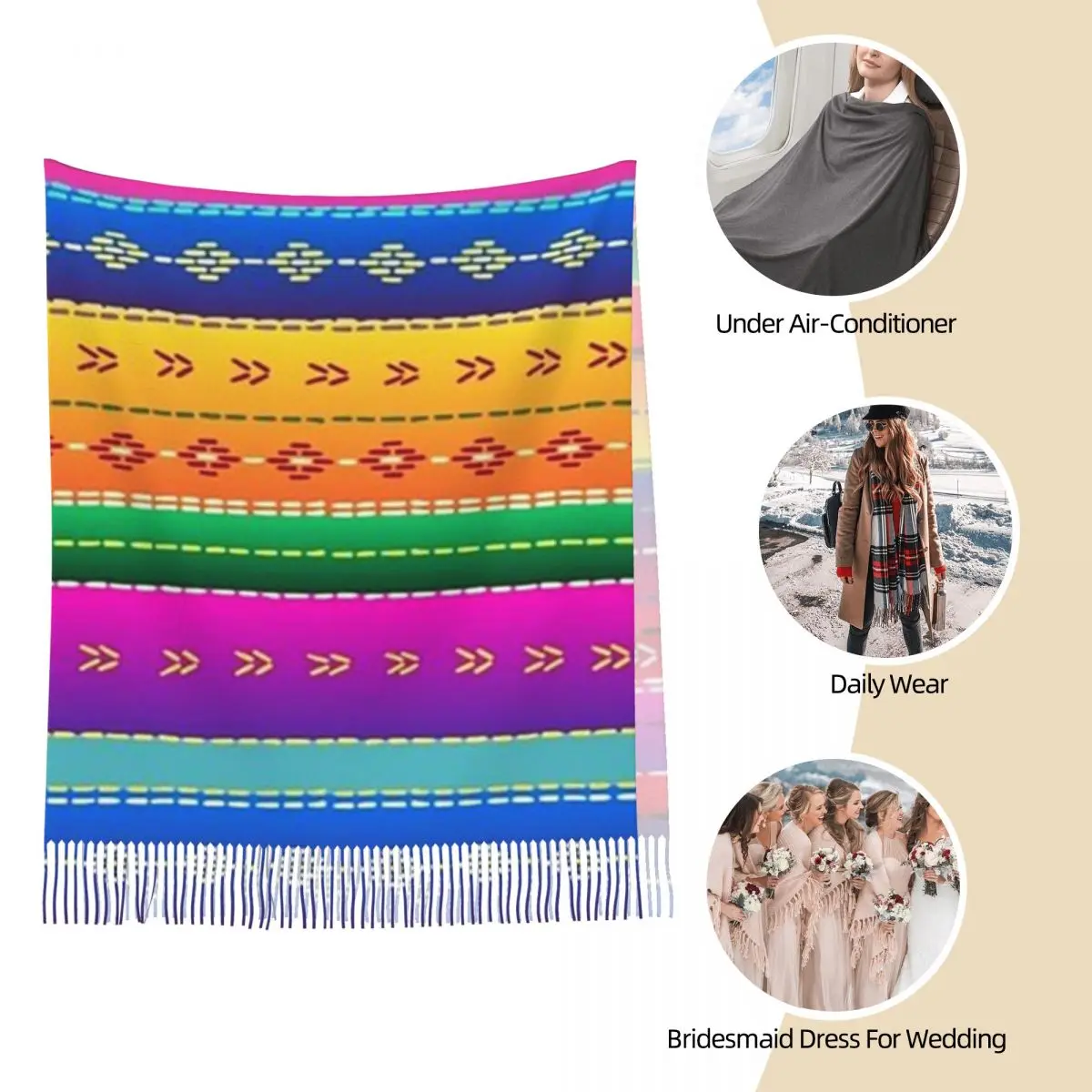 Cuzco etnico messicano sciarpa nappa sciarpe donna morbido caldo scialli e impacchi grande autunno inverno scialle avvolgere